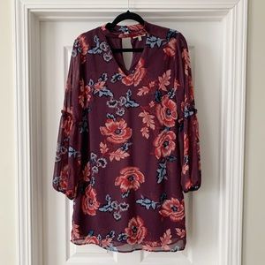 Burgundy Long Sleeve Floral Dress